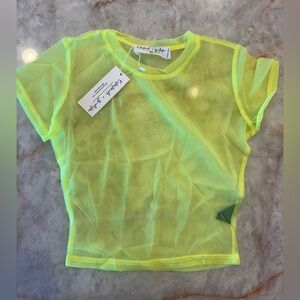 Emma & Sam Neon Yellow Sheer Mesh Top NWT Festival Y2K Clubwear Medium